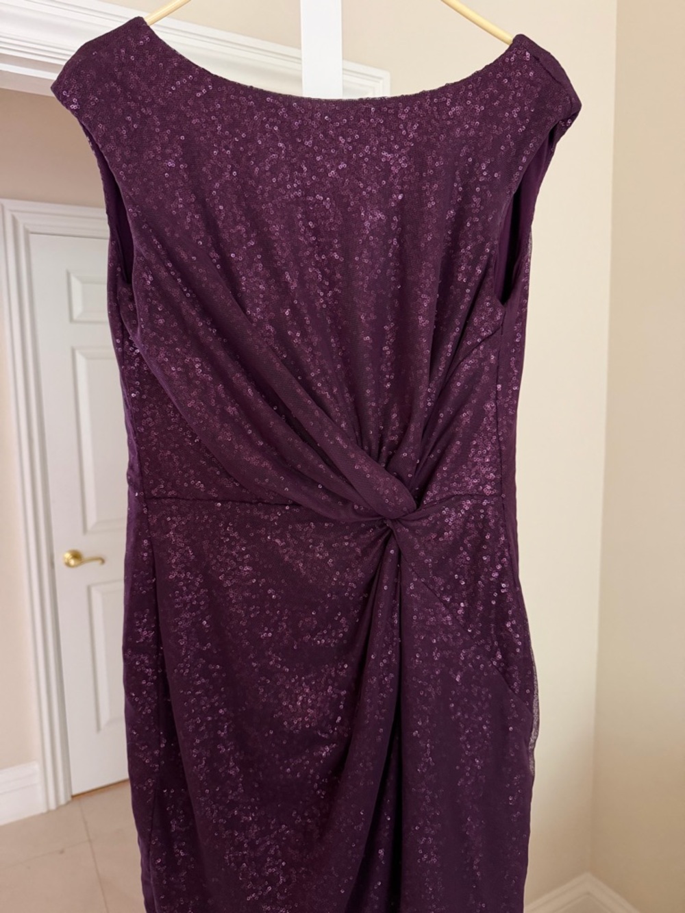 Ralph Lauren Plum Sequin Twist-Front Midi Dress